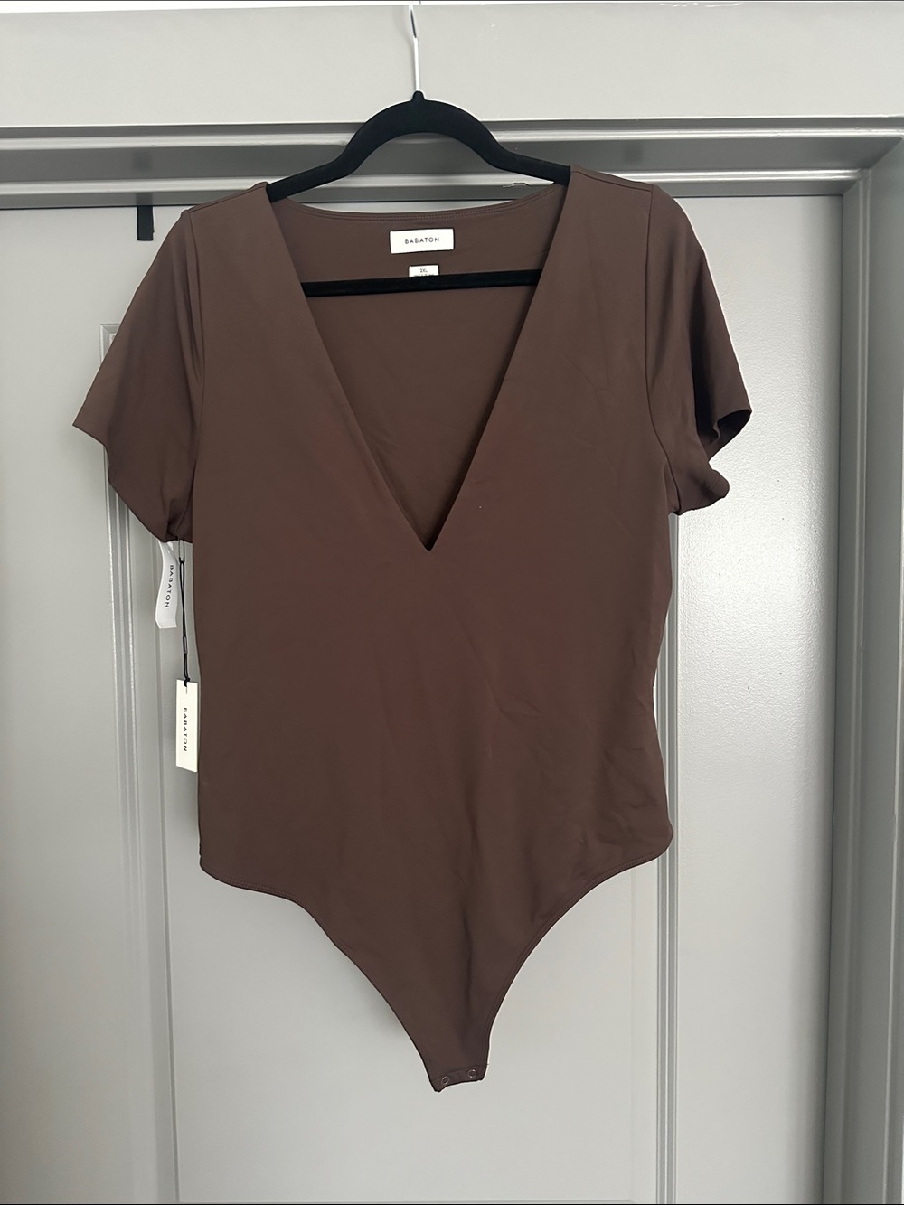 Aritzia | Babaton Brown Deep V Short Sleeve Bodysuit